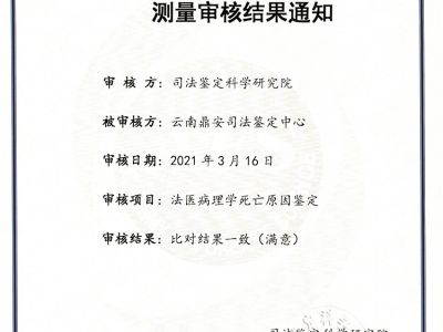 司法鑒定科學研究研究測量審核結果通知-法醫病理學死亡原因鑒定-能力驗證